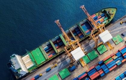 Container vessel loaded for export