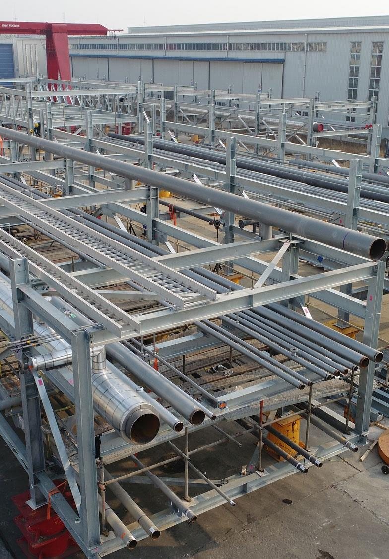 Pipe spools racked after fabrication